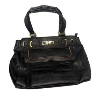 Olivia+Joy Handbag Purse Satchel Tote With Gold Accents Faux Leather Black Large